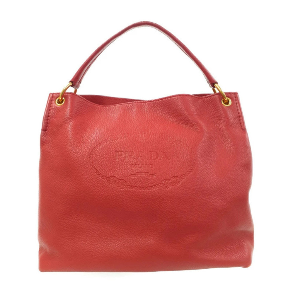 Prada Vitello Phenix leather embossed logo hobo bag Red